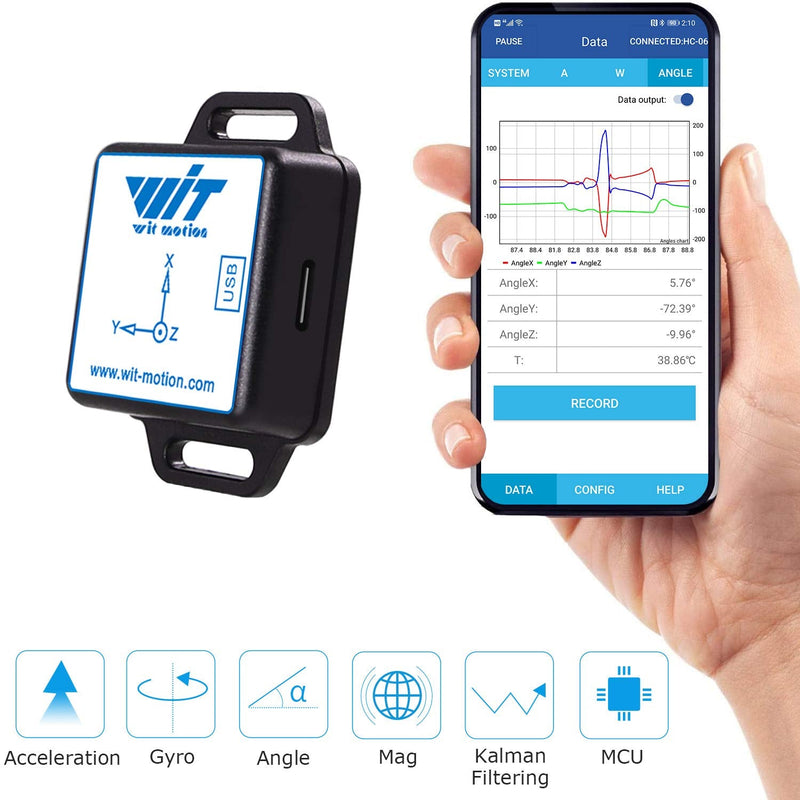 [Bluetooth Accelerometer + Inclinometer] BWT901CL MPU9250 High Precision 9-Axis Gyroscope+Angle (XY 0.05° Accuracy)+Magnetometer with Kalman Filter, 200Hz Highly Stable 3-Axis IMU Sensor