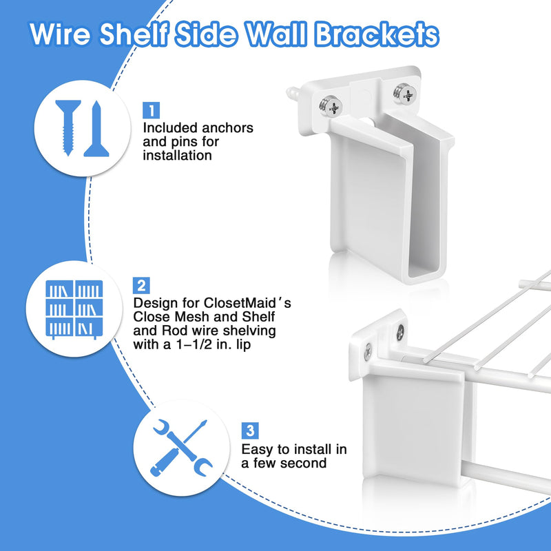 Dreyoo 24 Pack Wire Shelf End Bracket, White Plastic Closet Shelves Brackets, Wall Mount Brackets for Shelves Closet, Screws Included