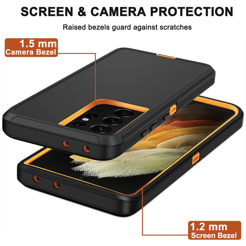 [Australia - AusPower] - for Samsung Galaxy S21 Ultra Case with Belt Clip Holster, 2X Screen Protector, Heavy Duty Full Body Shockproof Drop-Proof Rugged Protective Cover for Samsung Galaxy S21 Ultra 5G 6.8 inch (Orange) Orange 