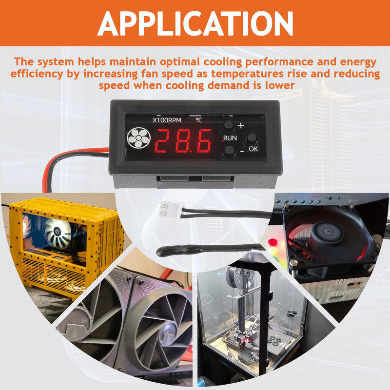 [Australia - AusPower] - 4-Wire PWM Fan Temperature Controller 12V 3A Fan Speed Controller with Temperature Probe Digital Display Module Dual-Display Fan Governor(Water Droplet Head) Water Droplet Head（for Air） 