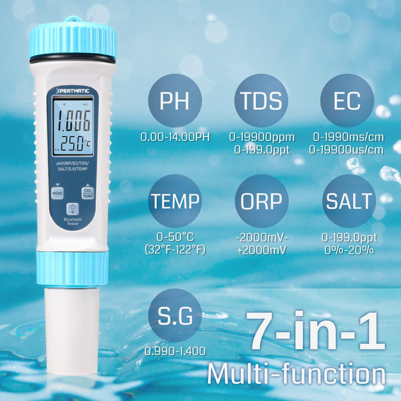 [Australia - AusPower] - Digital PH Meter, 7in1 PH TDS EC SALT TEMP S.G ORP, High Accuracy Water Tester, Bluetooth Control, for Pool, Hydroponics and Aquariums 