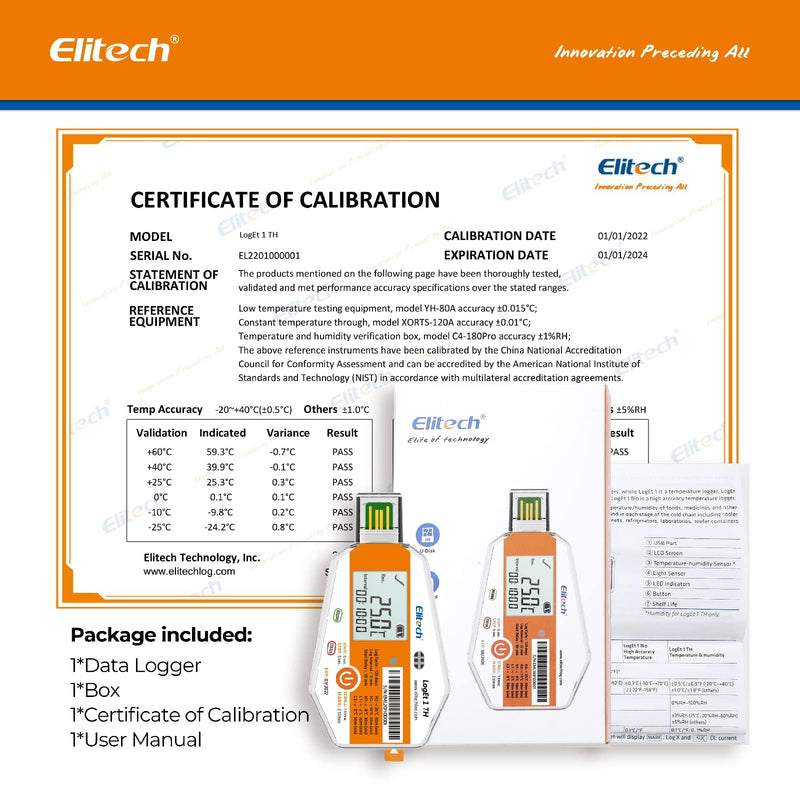 [Australia - AusPower] - Elitech WHO PQS Certificated 2 Pack 120 Days Temperature Humidity Data Logger with Light Sensor Single-Use Cold Chain Monitor (CCM) Temperature Recorder with PDF Report 16000 Points LogEt1-TH Internal Temp-Humi Standard 