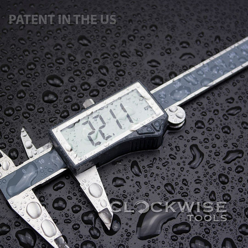 [Australia - AusPower] - IP54 Grade Digital Caliper, DCLR-0605 0-6" /150mm, Inch/Metric/Fractions Conversion, Stainless Steel, Large LCD Screen 