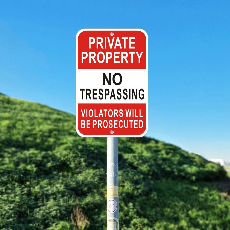 (2 Pack) Reflective Metal No Trespassing Signs Private Property, 18" x 12" Heavy-duty Aluminum Private Property Signs Outdoor, Keep Out Violators Will Be Prosecuted, Rust-free, No Fade, Weather-resistant, Easy to Mount BLACK NO TRESPASSING - 12"X18"