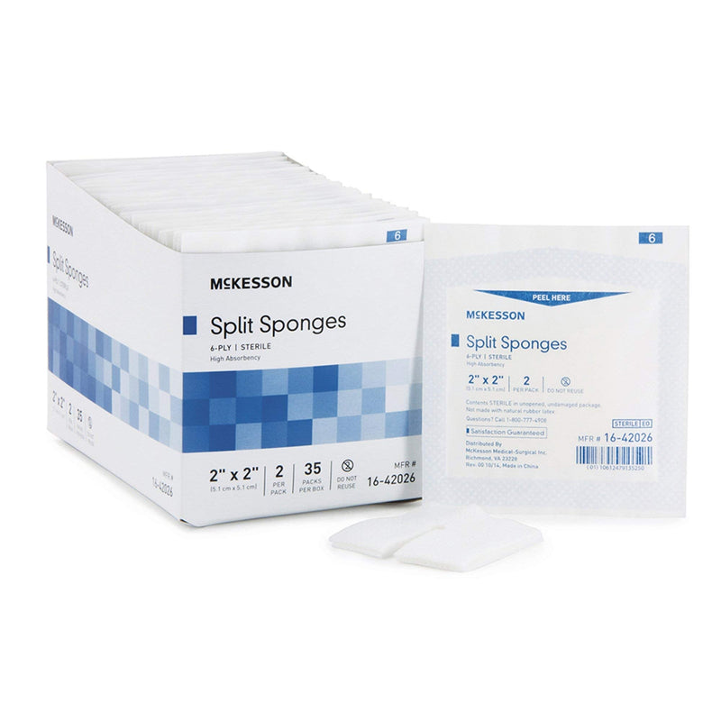 [Australia - AusPower] - McKesson Split Sponges, 6-Ply Sterile, I.V. and Tracheostomy Dressings, Polyester/Rayon Blend, 2 in x 2 in, 2 per Pack, 1 Pack 2 X 2 Inch ( 70 ct) 