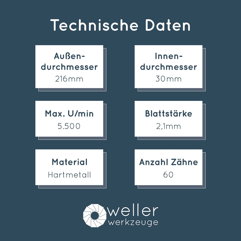 [Australia - AusPower] - WELLERWERKZEUGE I Professional Inoxcut Saw Blade 216 x 30 mm Circular Saw Blade Chop Saw for Steel Stainless Steel and Non-ferrous Metals 