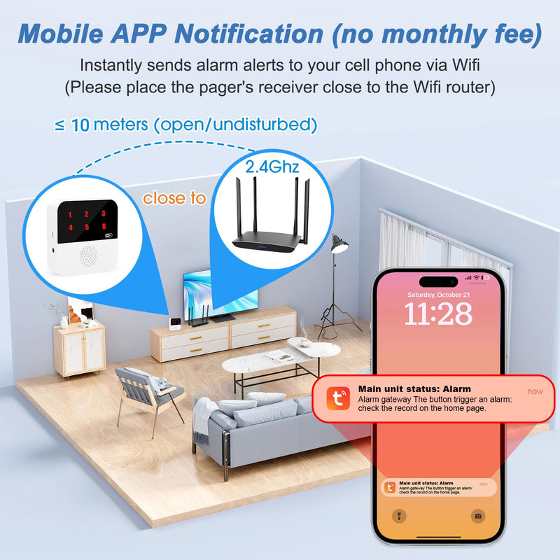 [Australia - AusPower] - WiFi Smart Wireless Caregiver Pagers for Elderly Alert Button That Calls Cell Phone Caregiver Alert System with LED Number Display 2 SOS Call Button 1 Receiver(Only Supports 2.4GHz & No Monthly Fee) 2 Button & 1 Receiver 
