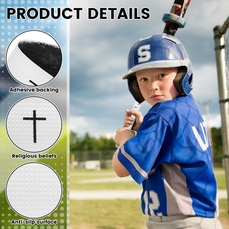 2 Pack Cross Baseball Bat Grip Tapes Adhesive Back Softball Grip Tapes Religious Bat Grip Tape Baseball Bat Wrap 1.1mm Precut Bat Tape for Sports (White) White
