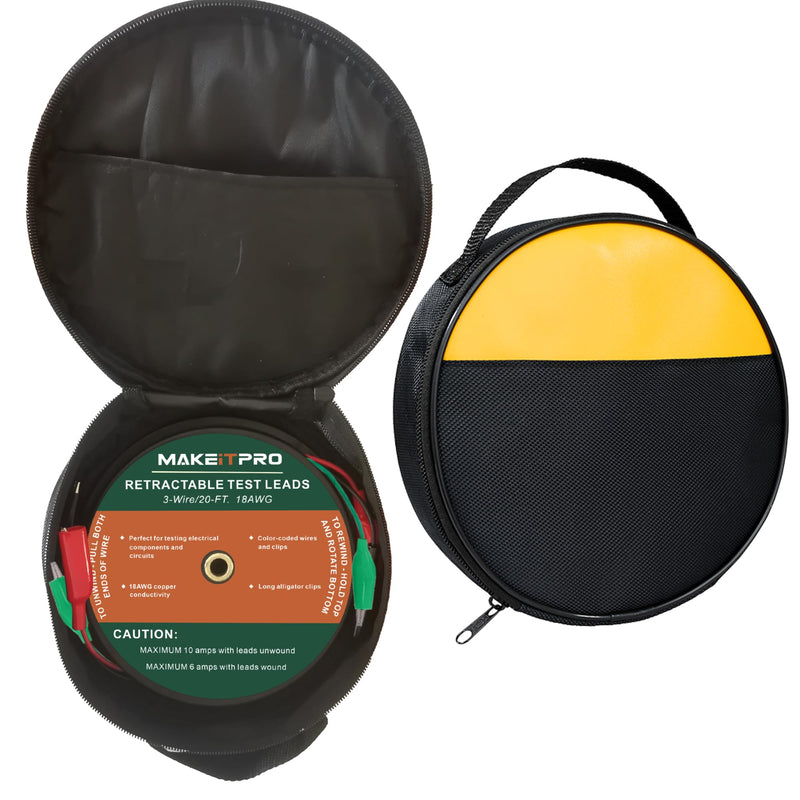 [Australia - AusPower] - Retractable Test Leads 3 Wires 20FT 18AWG Aligator Clips in Reel with Cable Bag for Circuit Connection/Electrical Testing and Troubleshooting 