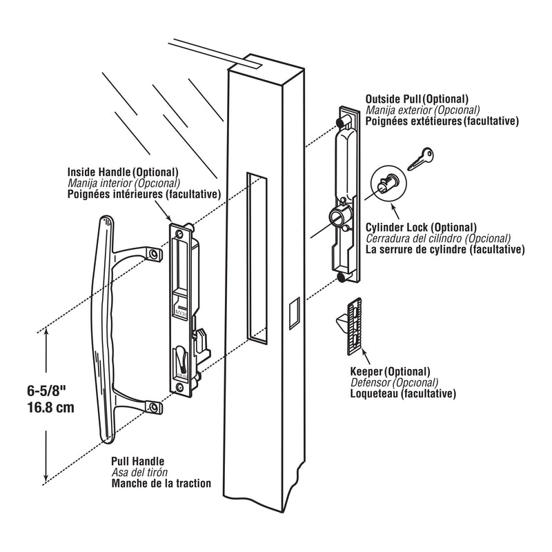 Prime-Line Products C 1197 Sliding Glass Door Handle Set, 6-5/8 in., Diecast, Hook Style, Flush (Single Pack)