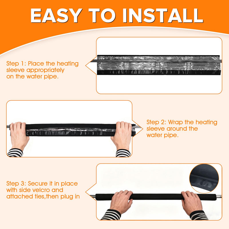 6 Ft Water Pipe Heat Blanket, 38.5" x 6.2" Stickable Waterproof Water Pipe Heat Tape for Straight Water Pipes, Aluminum Foil Freeze Protection Pipe Heater Blanket for Metal and Plastic Pipes 6FT (2pcs)