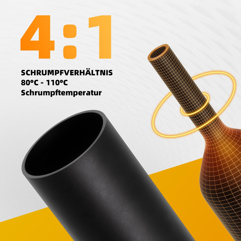 Fosdaling Heat Shrink Tube Set, 90 mm Extra Long 4:1 Heat Shrink Tubing, Waterproof with Adhesive, Heat Shrink Tube Assortment (7 Sizes, Black)