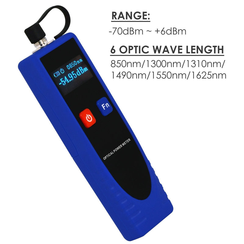 [Australia - AusPower] - OPM Optical Power Meter Digital Power Factor Meter, -70 ~ 6dBm with 6 Optic Wave Length, Portable Fiber Optic Cable Tester with FC converter for FC/SC/ST blue 