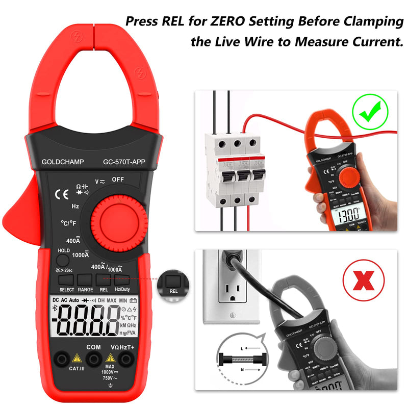 [Australia - AusPower] - Digital Clamp Meter Multimeter 4000 Counts Amp Voltage Tester with APP, Capacitance, Voltage, Resistance, True RMS AC Current, Diode Test, Audible Continuity, Temperature, Non-Contact Multimeter - Red 