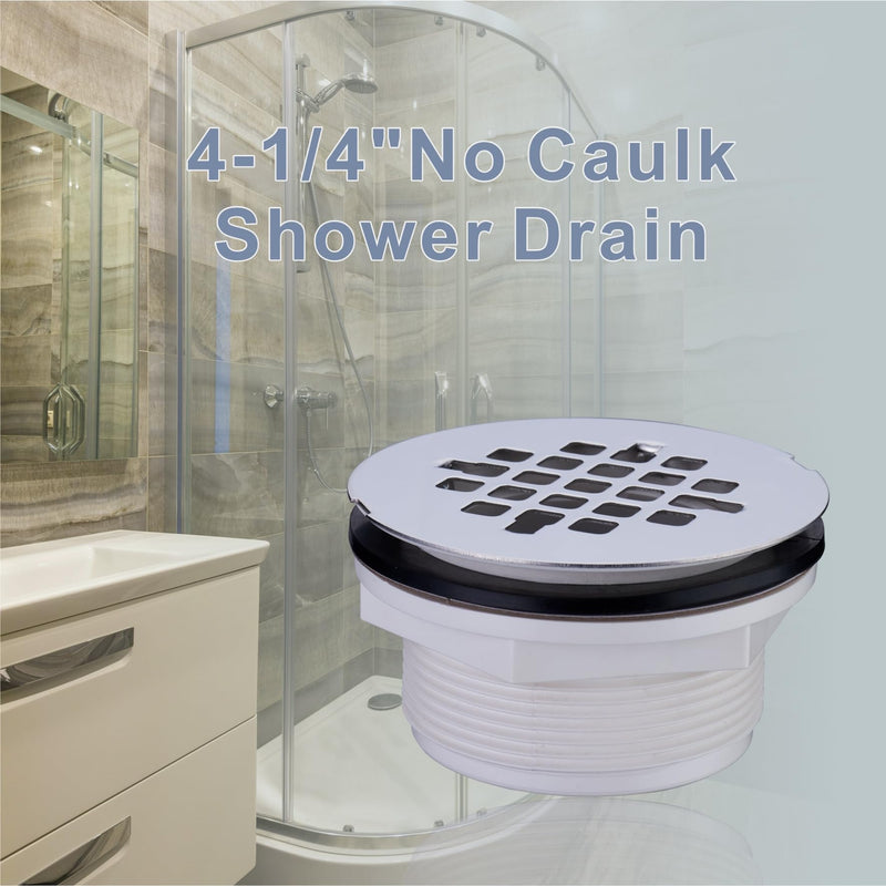 HIDROP Brushed Nickel No Caulk Shower Drain, PVC Compression Shower Floor Drain with 4-1/4" Stainless Steel Round Grid Strainer Cover