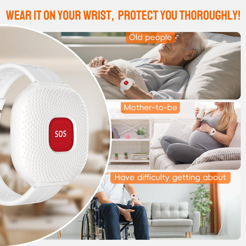 Life Alert Systems for Seniors No Monthly Fee, App-Controlled Caregiver Pager, 1–6 LED Number Reminder Function 1Waterproof Wrist Remote 2Call Button 1Receiver(Only Supports 2.4GHz Wi-Fi) 2 neckband remotes + 1 wristband+ 1 receiver