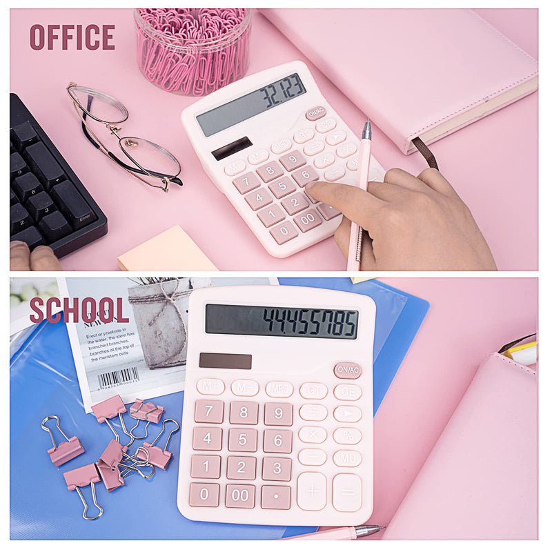 [Australia - AusPower] - Cute Pink Desktop Calculator with Big Buttons, Dual Power Source, Solar and Battery, Large Display Screen - Perfect for Office, Teachers, and Students (Pink) 
