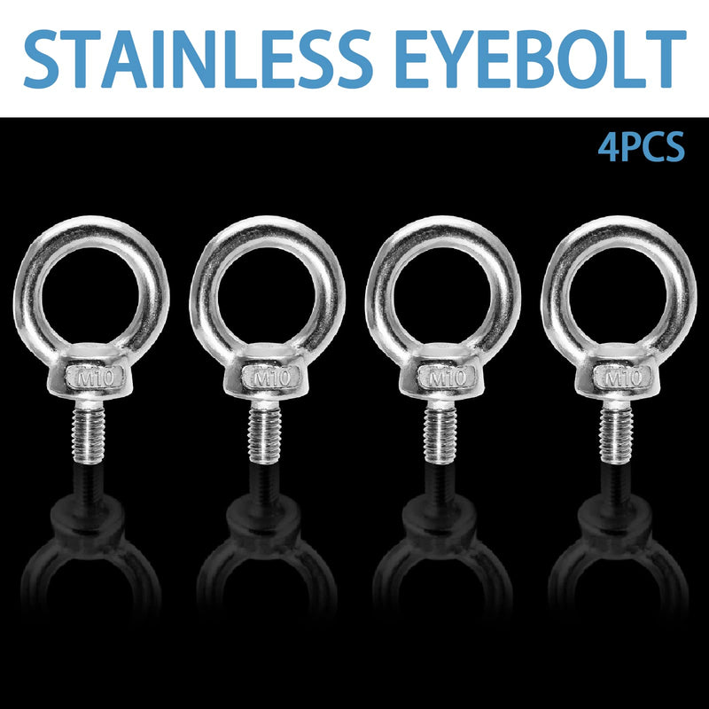 [Australia - AusPower] - 4pcs M10 Eye Bolt, Stainless Steel Male Thread Machinery Shoulder Lifting Ring Eye Bolt, Heavy Duty Screw Eyebolt M10-4pcs 