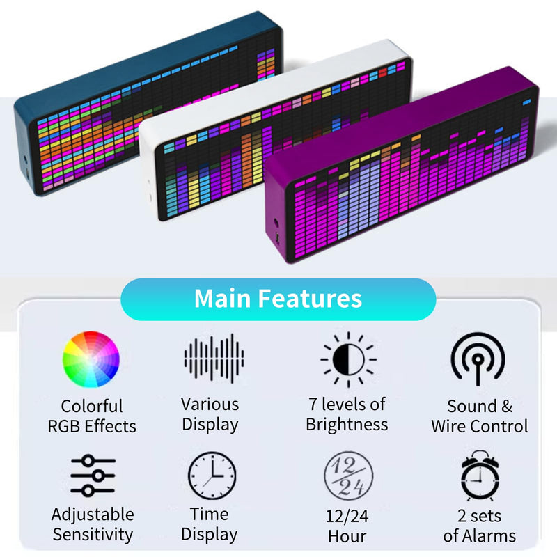 [Australia - AusPower] - Music Spectrum Display, 16x24 384 RGB LED Display, 20 Dynamic & 7 Color Effects - Precise Sound Level Meter for Musicians and Audio Enthusiasts, Support Audible Cable Control 