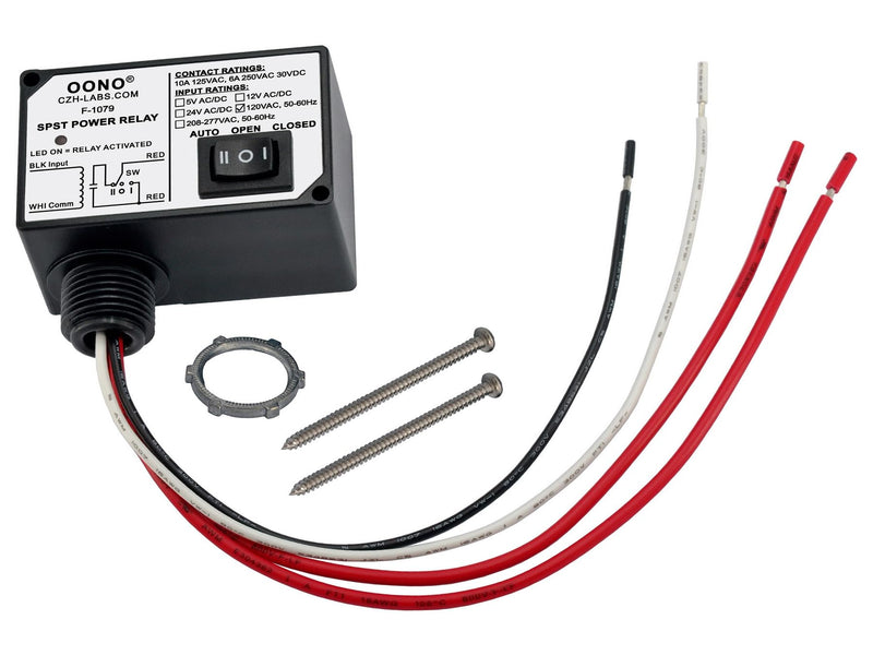 AC120V Power Relay Module SPSP-NO + Override Switch, 10Amp 125VAC, 6A 250VAC/30Vdc, Plastic Enclosure and Pre-Wired AC 120V