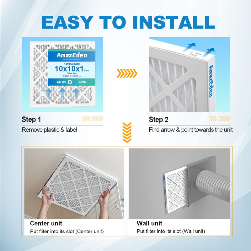 [Australia - AusPower] - 10x10x1 AC Air Filter MERV 8 (6-Pack) MPR 600 FPR 5 HVAC Furnace Pleated Filters Dust Defense Air Filters Replacement (Exact Dimensions: 9.81x9.81x0.81 Inches) 6-PACK 10x10x1 