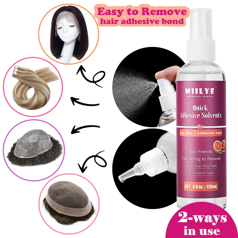MIILYE Wig Glue Remover/Tape Extension Remover Spray 120 ml/4 oz, Fast Acting Hair Glue Remover, Bond Remover and Tape Solvent for Lace Wigs, Hair Extensions (Pack of 2) 120 ml (Pack of 2)