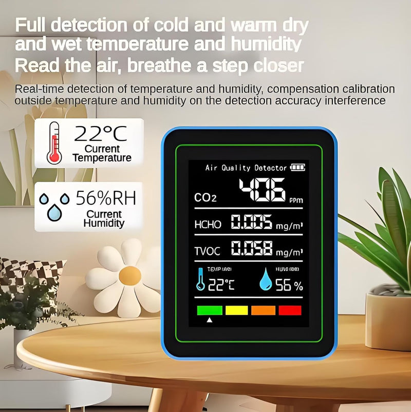 [Australia - AusPower] - RISOON 5 in 1 Indoor Air Quality Monitor, Portable Smartair Quality Tester for CO2 | TVOC | HCHO | Temporary Work | Hum for Home, Cars, Plants and Pets etc 5 in 1 Air Quality Monitor 