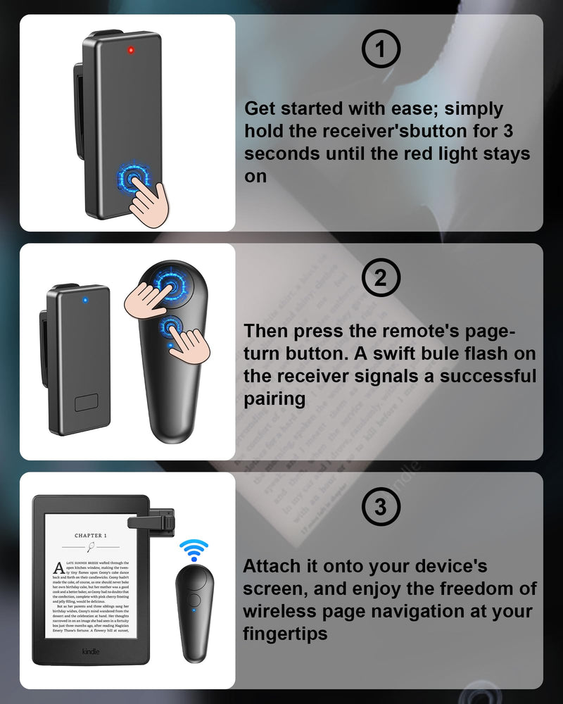 [Australia - AusPower] - RF Remote Control Page Turner for Kindle Paperwhite Kobo eReaders, Remote Page Turner for Phone iPad iOS Android Tablets Taking Reading Novels Taking Accessories, Black 