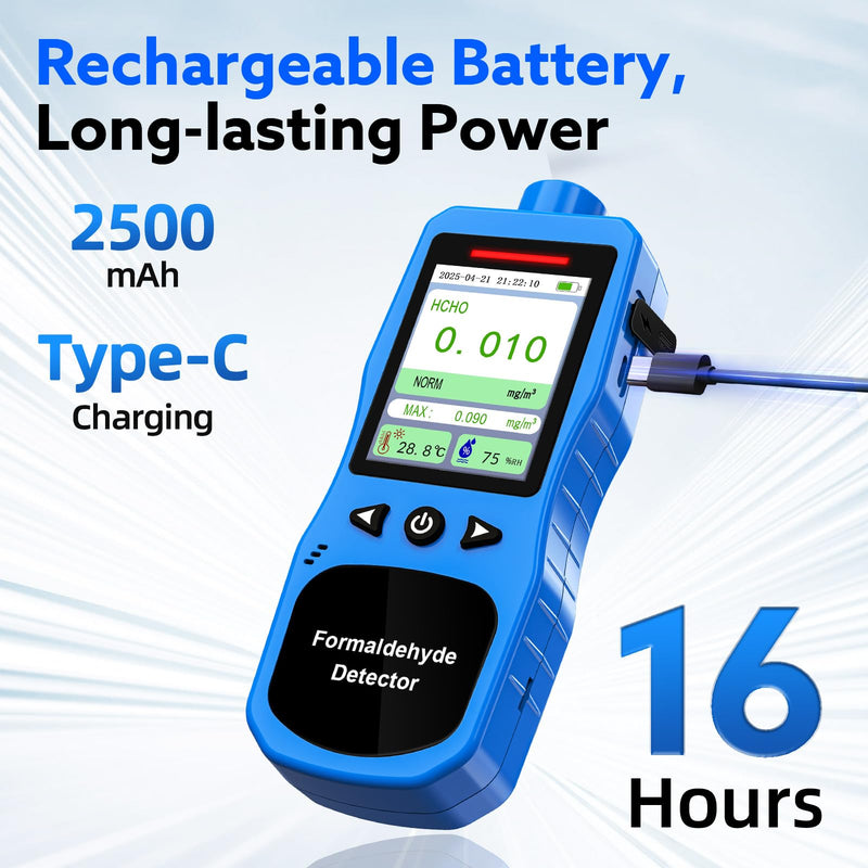 Formaldehyde Detector, Rechargeable HCHO Monitor with Vibration, Visual & Sound Alarms, Temperature Humidity Meter, Formaldehyde Air Quality Tester for Home, Work