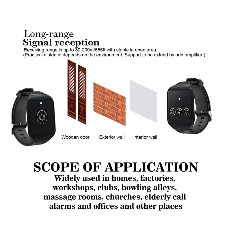 Restaurant Pager System, Wrist Pager with 4 Channels, IPX7 Waterproof, Rechargeable Battery, 433.92MHz Frequency, Multipurpose Alert Device