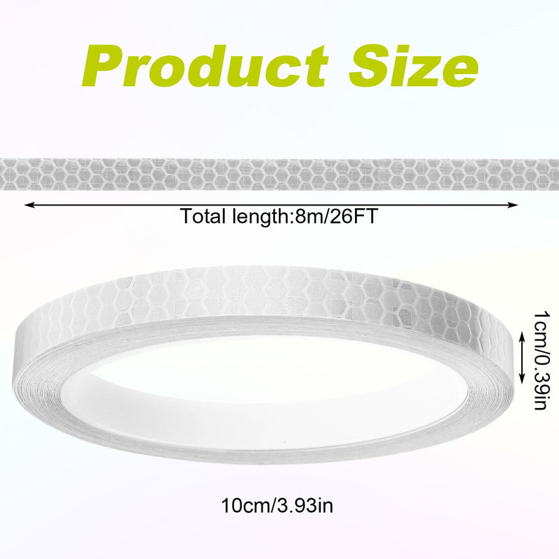 Neon Reflective Tape 0.4In x 26 Feet, Safety Warning Tape High Viscosity Durable Lasting Outdoor Waterproof Neon Reflector Strips for Bicycles Helmets Trailers(White) White