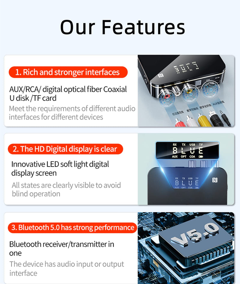 [Australia - AusPower] - Bluetooth 5.0 Audio Receiver Transmitter 2 in 1 with Remote, Bluetooth Hi-Fi Audio Adapter with 3.5mm＆RCA,COAXIAL,Optical,NFC,Aptx-LL for Home and Car Stereo, AV Receiver or Amplifier 