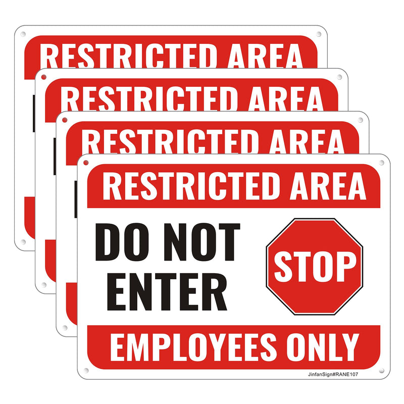 (4 Pack) Restricted Area Sign, Do Not Enter Employees Only Sign, 10"x7" Restricted Area Employees Only Signs, Rust Free Reflective Aluminum, Weather Resistant, UV Protected, Easy to Install