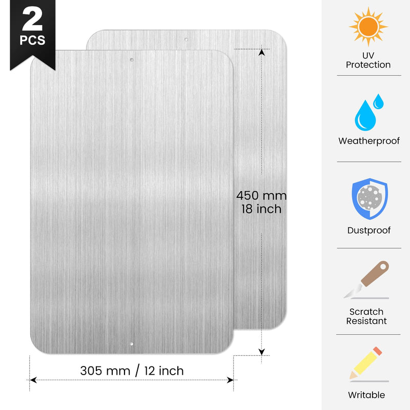 12" x 18" Blank Metal Sign Reflective Write-on Silver Aluminum Blanks for Yard Garage Business Indoor Outdoor 2 Pack 18" × 12"