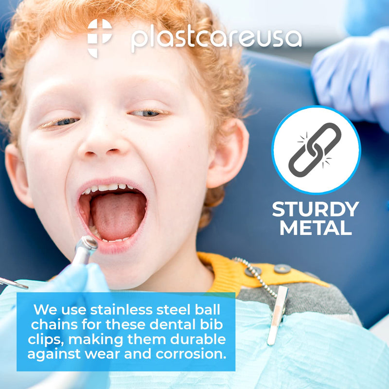 [Australia - AusPower] - 10 Pack Metal Chain Bib Clip Holders for Dental Bibs - Lanyard with Ball Chains & Alligator Clamps to Hold Napkin, Covers, Mask for Dentist Clinic 