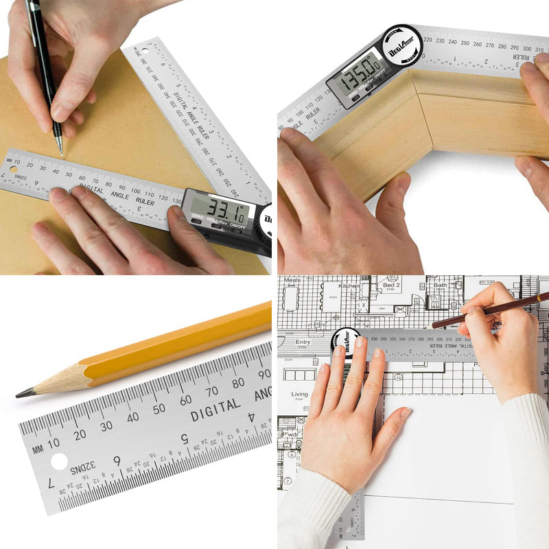 [Australia - AusPower] - Digital Angle Finder Protractor, DEGLASERS Digital Protractor 7inch/200mm Stainless Steel Angle Measuring Tool with LCD Display for Carpenter/Woodworking (Battery Included) 