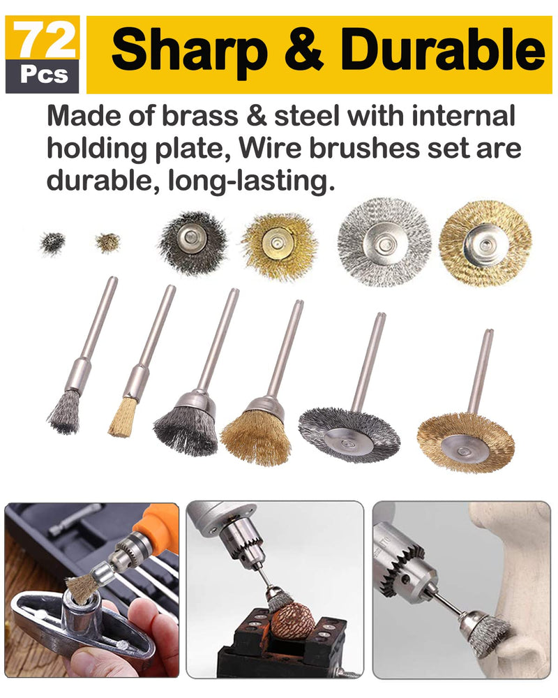 [Australia - AusPower] - 40 Pcs Buffing Wheel Set & 72 Pcs Wire Brushes Set, 1/8'' Shank Accessories for Rotary Tool 