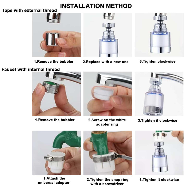 [Australia - AusPower] - XIATIAN Pack of 2 Water Filter Tap, 360° Tap Filter with 6 Pieces PP Cotton Filter Element and Universal Adapter, Tap Filter for Home, Kitchen, Bathroom, Sink 