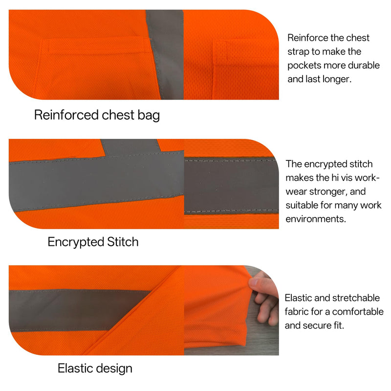 wefeyuv High Visibility Shirts for Men & Women, Short Sleeve Class 2 Safety T Shirts with Reflective Strips and Pocket, Durable & Breathable for Construction Work Use, Orange, 2XL XX-Large Hi-vis Orange-1