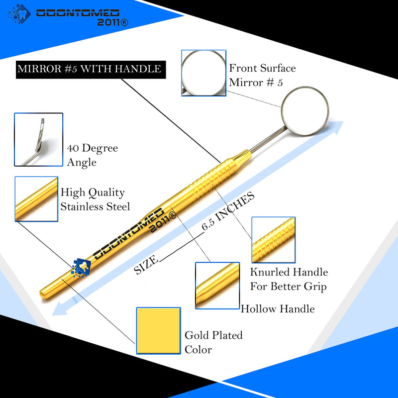 [Australia - AusPower] - OdontoMed2011 3 Pieces Basic Dental Instruments Set Mirror Explorer C. PLIER Hollow Handle Gold Plated Stainless Steel GLD-03 