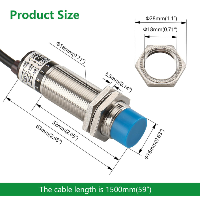 Wengart Capacitive Proximity Sensor Switch LJC18A3-B-Z,M18,DC10-30V,PNP_Normally Open 300mA,10mm Detecting Distance,3 Wire