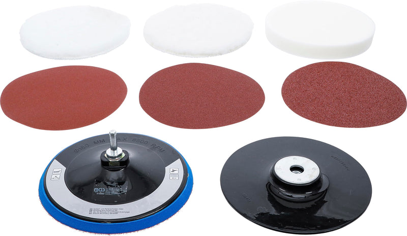 [Australia - AusPower] - BGS 74380 | Sanding and Polishing Disc Set | Diameter 180 mm | 8-Piece Set 