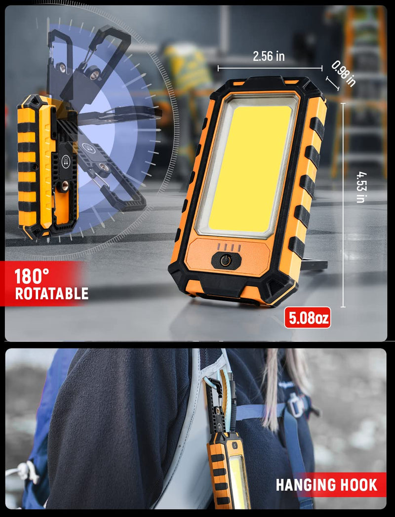 innofox LED Rechargeable Magnetic Work Light 40W 1500Lumens, Hanging Hook 4 Lighting Modes, Job Site Lighting for Car Repairing, Camping, Hunting, and Hurricane (2, Orange) 2