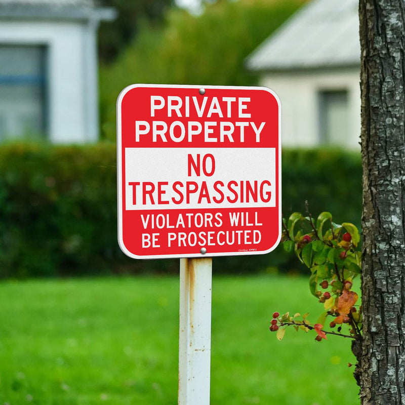 GicnKeuz Private Property No Trespassing Sign,12 x 12 Inches Violators Will Be Prosecuted Signs .040 Reflective Aluminum,Waterproof and Fade Resistant,2 Pre-drilled holes,Easy to Install, Indoors and Outdoors Use(4-pack) 12"x12"-4 Pack