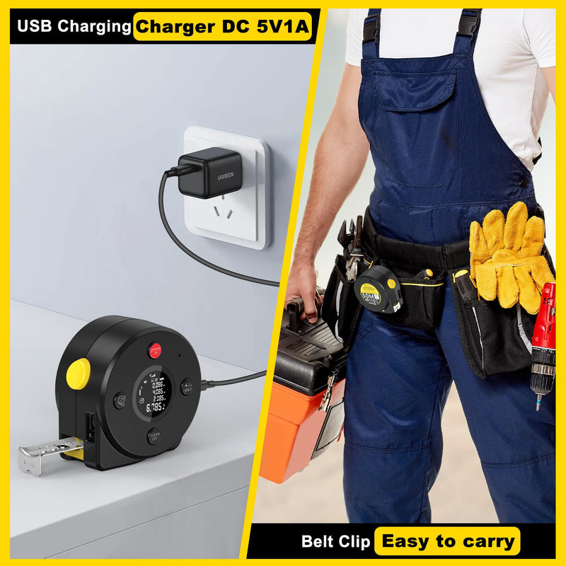 Usteetic Laser Tape Measure 164Ft Measurement & 16Ft Manual Measuring, Digital Tape Measure Digital Laser with M/in/Ft/Ft+in Units, LCD Display, Self-Locking Tape, Lanyard Design