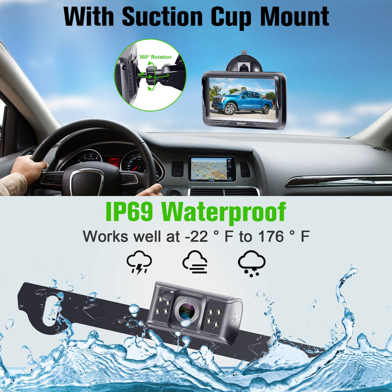 [Australia - AusPower] - Rohent Backup Camera Monitor HD 1080P Night Vision Waterproof Car Truck License Plate Back Up Rear View Reverse Cam Kit DIY Gridlines R1 