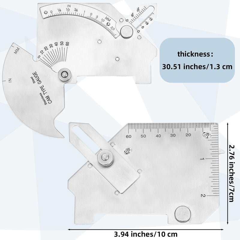 [Australia - AusPower] - Hicarer Set of 3 Gauge Kit Included 7 Piece Fillet Weld Gauge Gage Set, Single Weld Gauge and Stainless Steel Bridge Cam Gauge Kit, Weld Gauge Inspection Kit Welding Measuring Tools 
