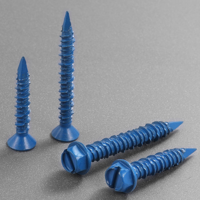[Australia - AusPower] - 1/4 × 1-3/4 Inch 50PCS Concrete Screws, Hex Head Screws Anchor with Drill Bit, for Masonry, Block, Brick, Cement, Stacoo, Diamond Point 1/4×1-3/4 In Blue-Hex Head 