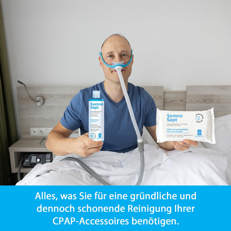 CPAP Cleaning Kit (SomnoSept 400 ml, SomnoSept Cleaning Cloths 72 Pieces, Oxyhero Brush 19 mm) - High Quality All-Round Carefree Cleaning Package Mit 19 mm Bürste