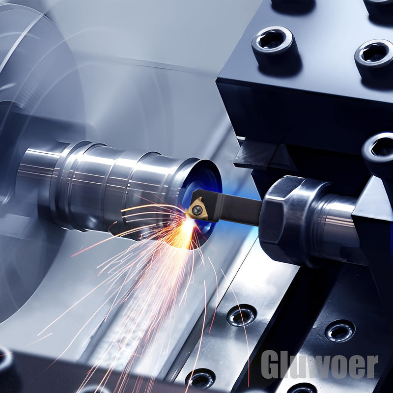 Indexable Lathe Turning Tool 3/8" 10mm Shank 21PCS Kit-7PCS Metal Lathe Tools Holder 14PCS Carbide Insert for Turning Boring Grooving Cutting Threading 7pcs 3/8" Shank +14pcs Inserts